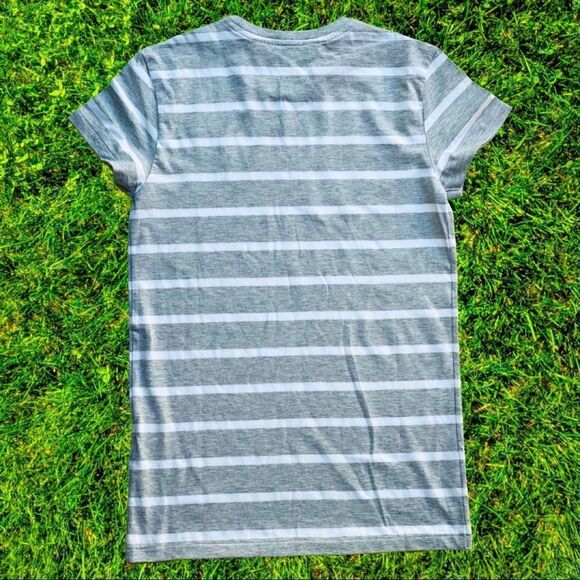 Ralph Lauren Heather Gray and White Striped Cotton Tee with Turquoise Logo - Picture 10 of 10